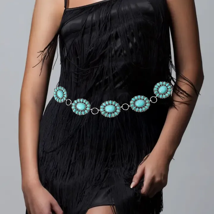 Boho Vintage Western Turquoise Chain Belt