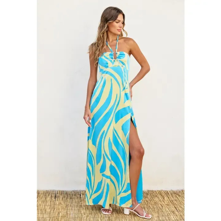 Ocean Waves Halter Maxi