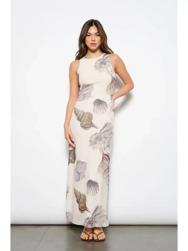Sea Shell Print Mesh Maxi Dress