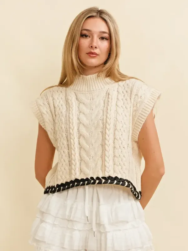 Cream Cable Knit Stitch Sweater