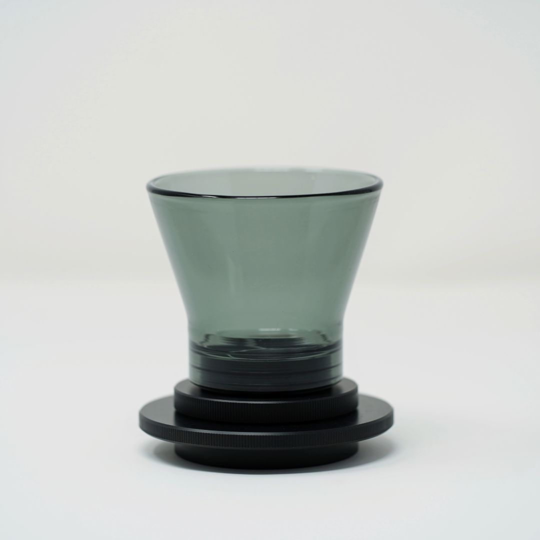 Glass Bottomless Dripper, Cone Color: Dark Smoke, Valve Color: Black