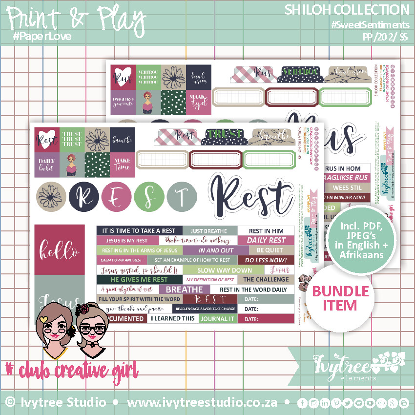 Bible Journaling Elements - SHILOH COLLECTION - Sweet Sentiments - Incl. English+Afrikaans kits (4 page kit)