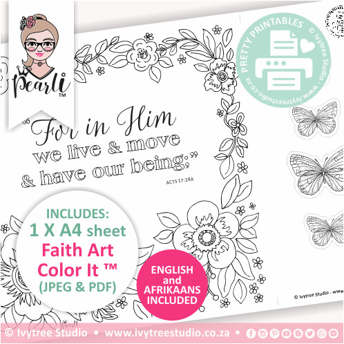 Faith Art Color-It - "Acts 17 Floral Border" (English &amp; Afrikaans Incl.)