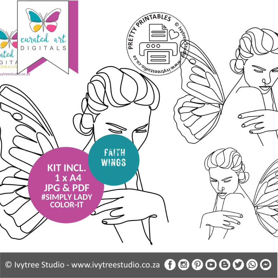 Faith Wings - Simply Lady Art - Color-It Kit - Curated Art Digitals
