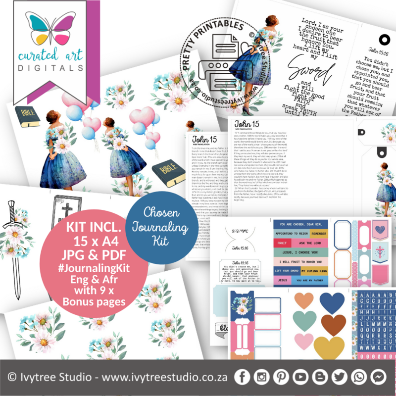 Chosen - Journaling Kit - Curated Art Digitals - LillyBDesign - English &amp; Afrikaans - Incl. 9 FREE bonus pages