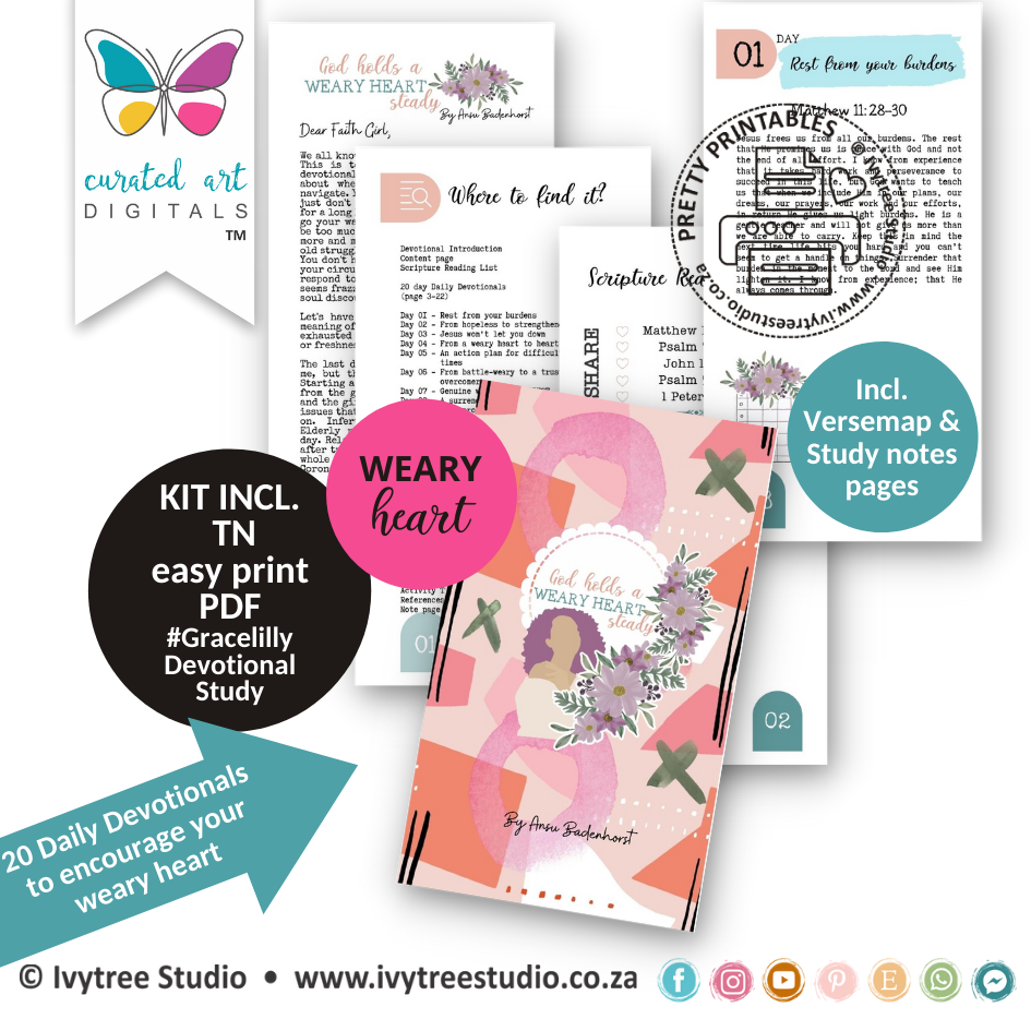 God keeps a weary heart steady - Gracelilly Scripture Study &amp; 8x8 Scripture Study Journal - Simply Lady Collection - English only - Incl. FREE journaling kit.