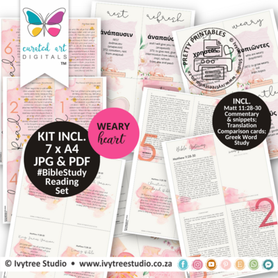 Bible Study Reading Set - Pretty Pocket Cards - Weary Heart Devotional - Matthew 11:28-30