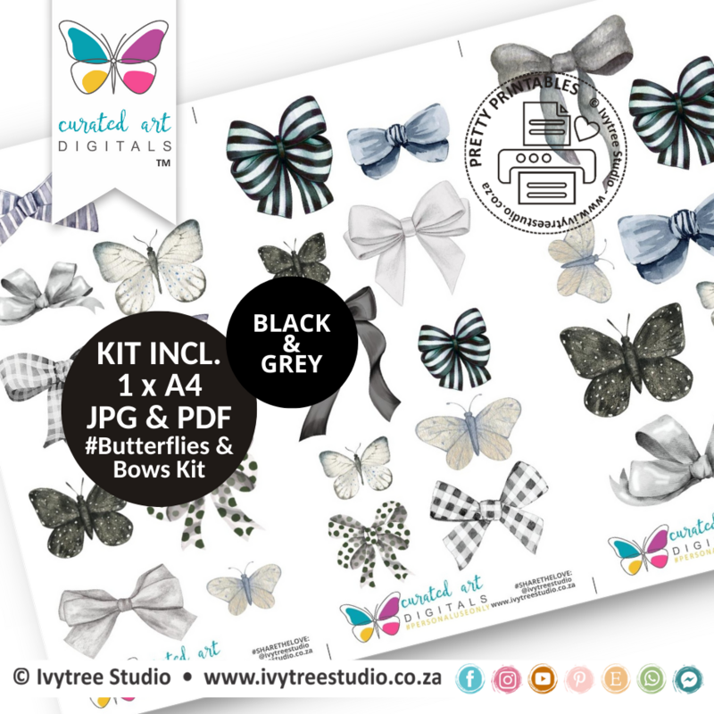 Butterflies &amp; Bows - Black - Curated Art digitals - LillyB Design