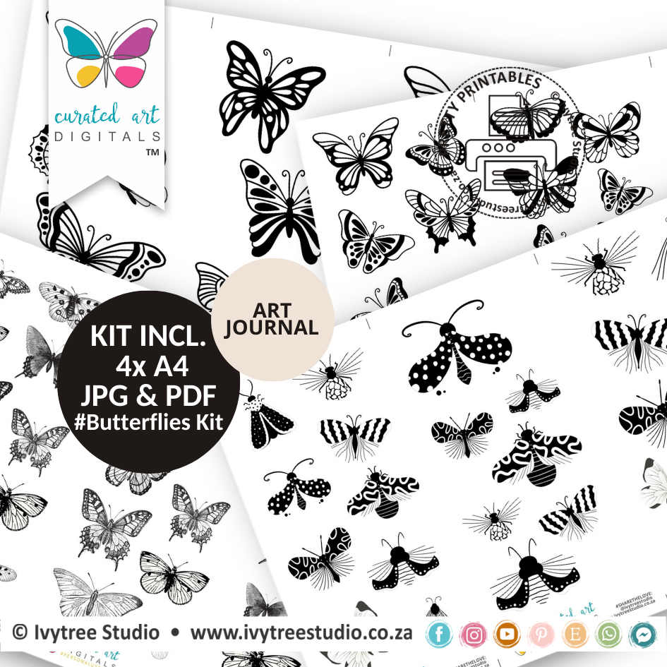 Butterflies &amp; Bows - Art Journal - Curated Art digitals - LillyB Design