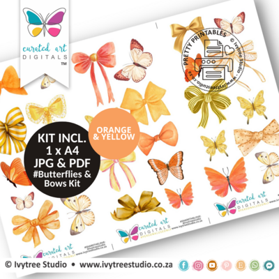 Butterflies &amp; Bows - Orange and Yellow - Curated Art digitals - LillyB Design
