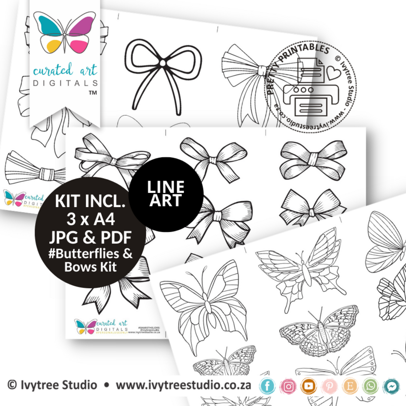 Butterflies &amp; Bows - Line Art - Curated Art digitals - LillyB Design