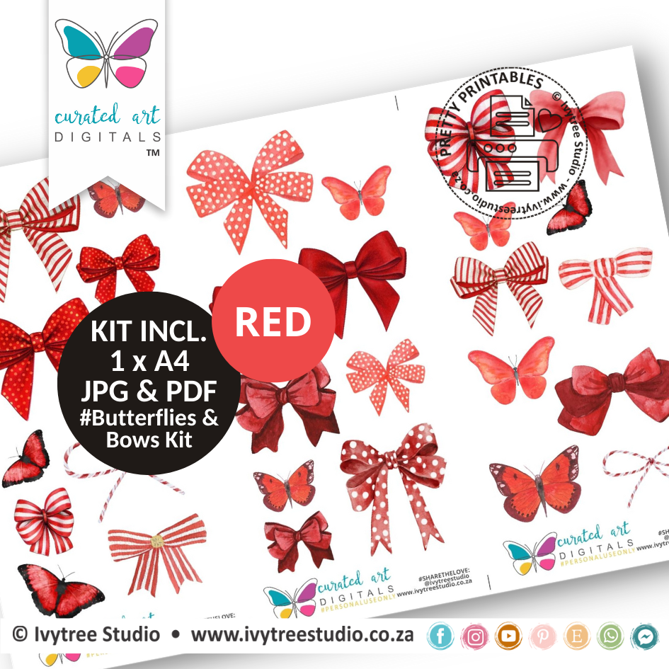 Butterflies &amp; Bows - Red - Curated Art digitals - LillyB Design