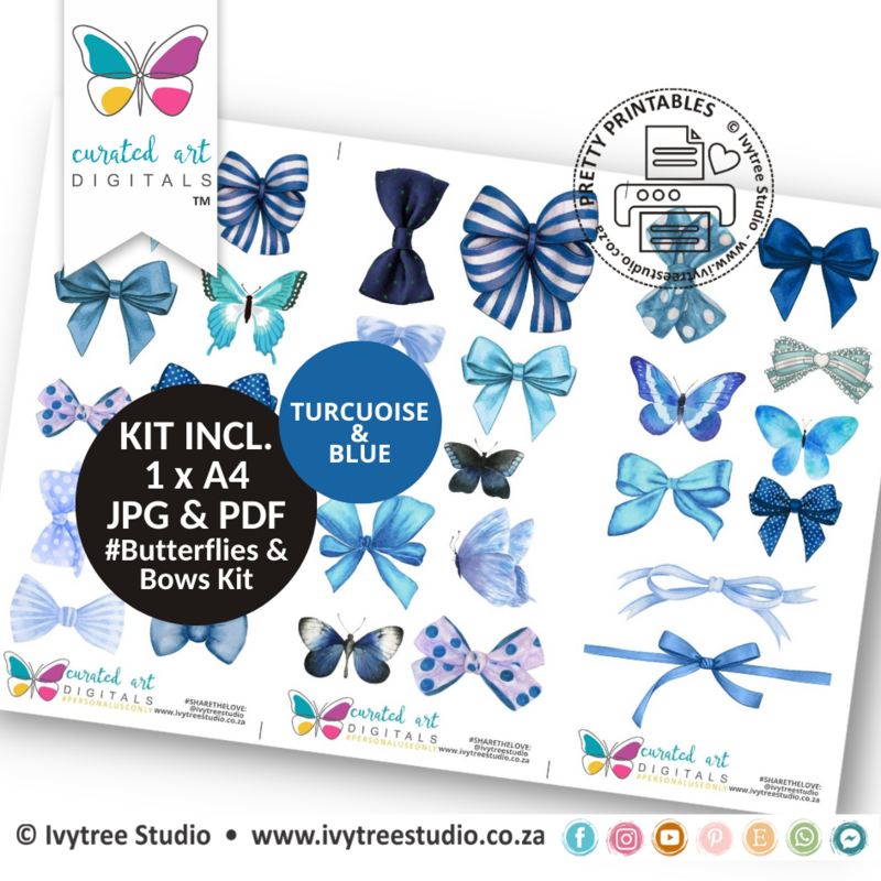 Butterflies &amp; Bows - Turcuoise&amp;Blue - Curated Art digitals - LillyB Design
