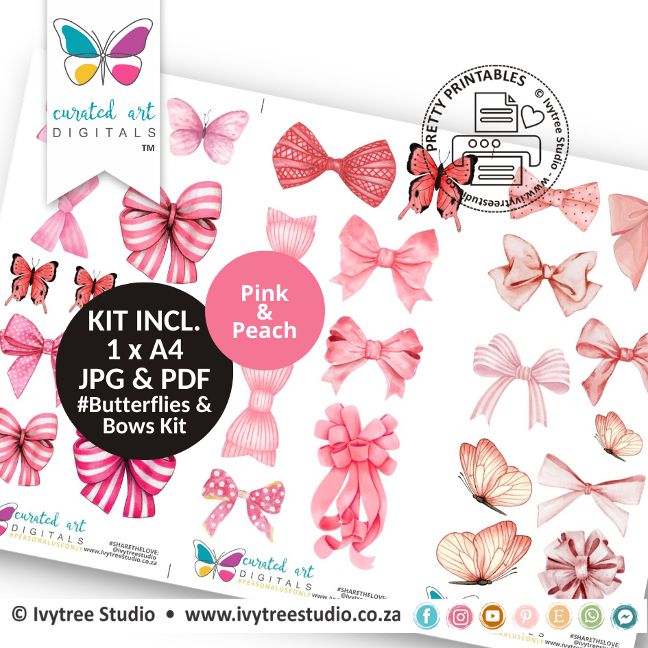 Butterflies &amp; Bows - Pink - Curated Art digitals - LillyB Design