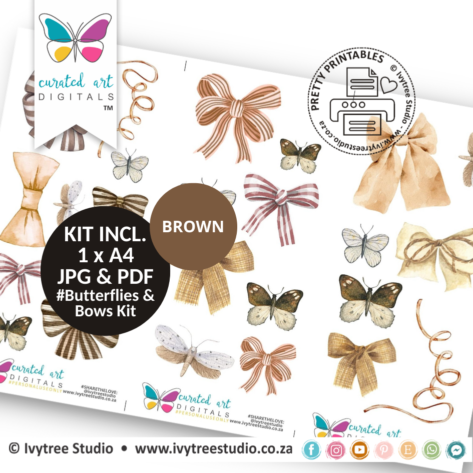 Butterflies &amp; Bows - Brown - Curated Art digitals - LillyB Design