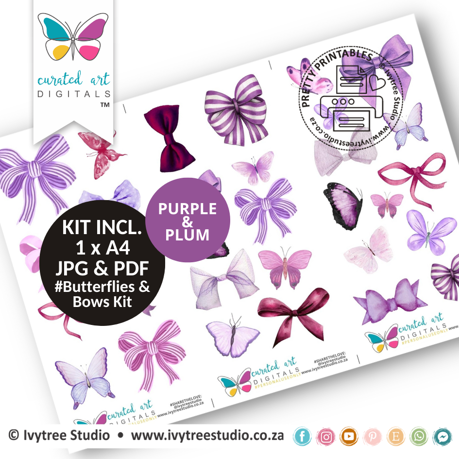 Butterflies &amp; Bows - Purple&amp;Plum - Curated Art digitals - LillyB Design