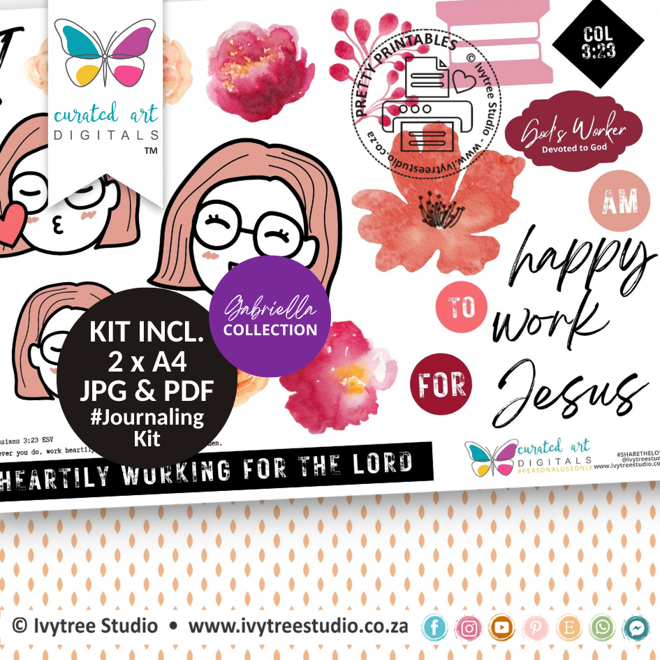 God&#39;s Worker - journaling Kit - Gabriella collection - Curated Art Digitals - LillyB Design