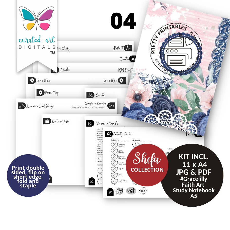Gracelilly Faith Art Study Notebook 4 - Shefa Collection - Curated Art Digitals - Two designs for the price of one