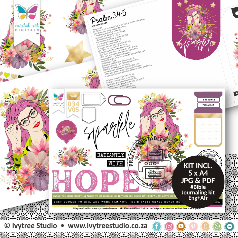 Sparkle - Bible Journaling Kit - Curated Art Digitals - LillyBDesign - English+Afrikaans - Psalm 34