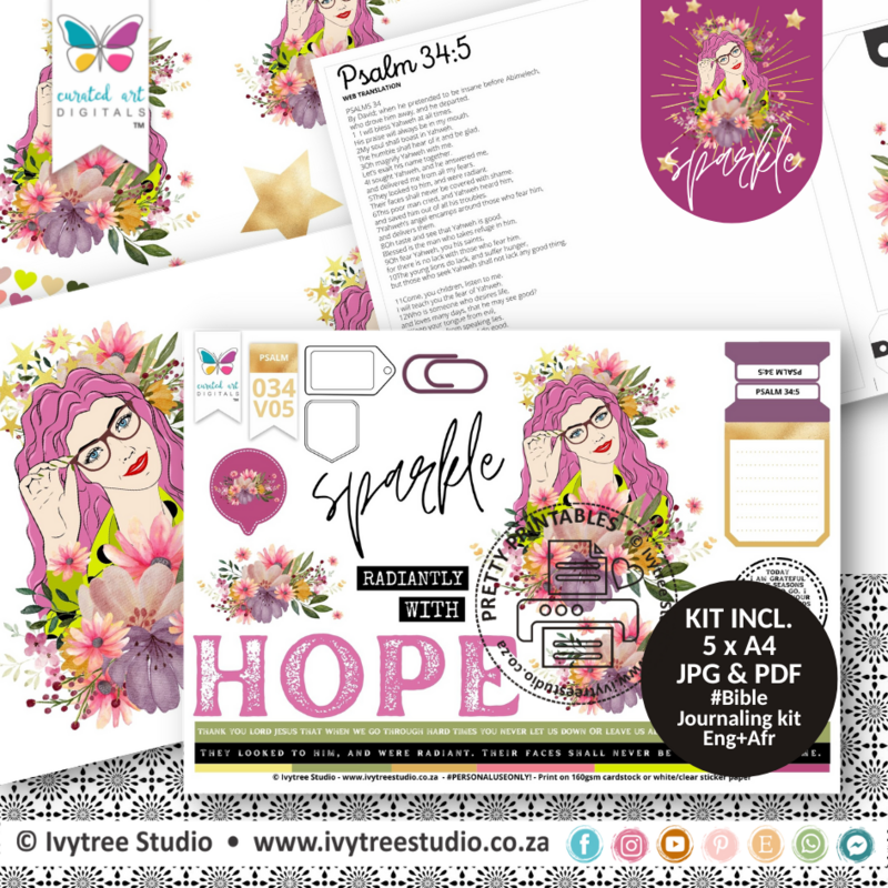 Sparkle - Bible Journaling Kit - Curated Art Digitals - LillyBDesign - English+Afrikaans - Psalm 34