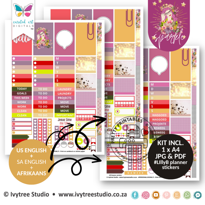 Planner Stickers - Sparkle Collection - Curated Art Digitals - LillyBDesign - English+Afrikaans