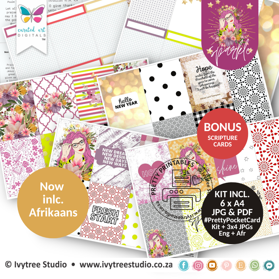 Sparkle - Pretty Pocket Card Kit - Curated Art Digitals - LillyBDesign - English + Afrikaans