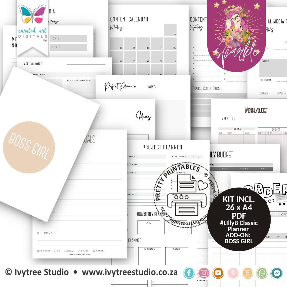 LillyB Planner - Boss Girl - Classic 7x9 - Undated - Sparkle&amp;Shine Collection