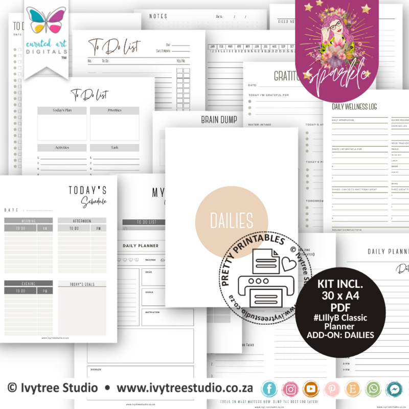LillyB Planner - Dailies - Classic 7x9 - Undated - Sparkle&amp;Shine Collection ADD-ON