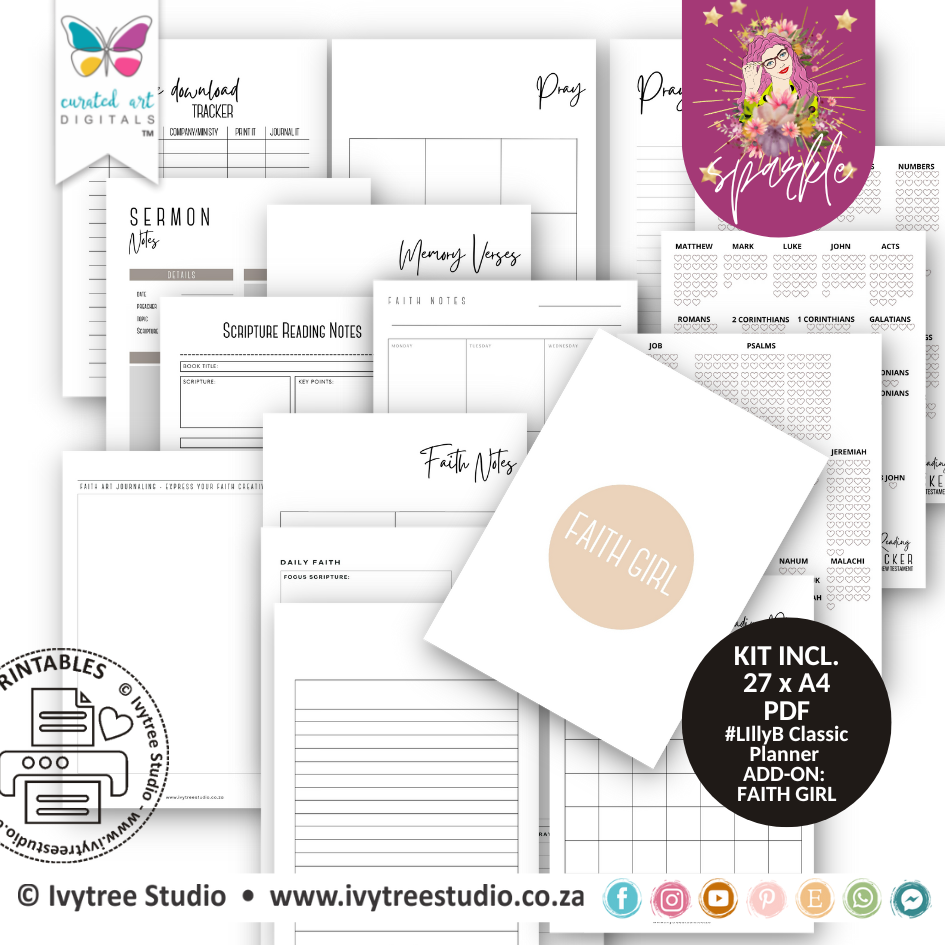 LillyB Planner - Faith Girl - Classic 7x9 - Undated - Sparkle&amp;Shine Collection ADD-ON