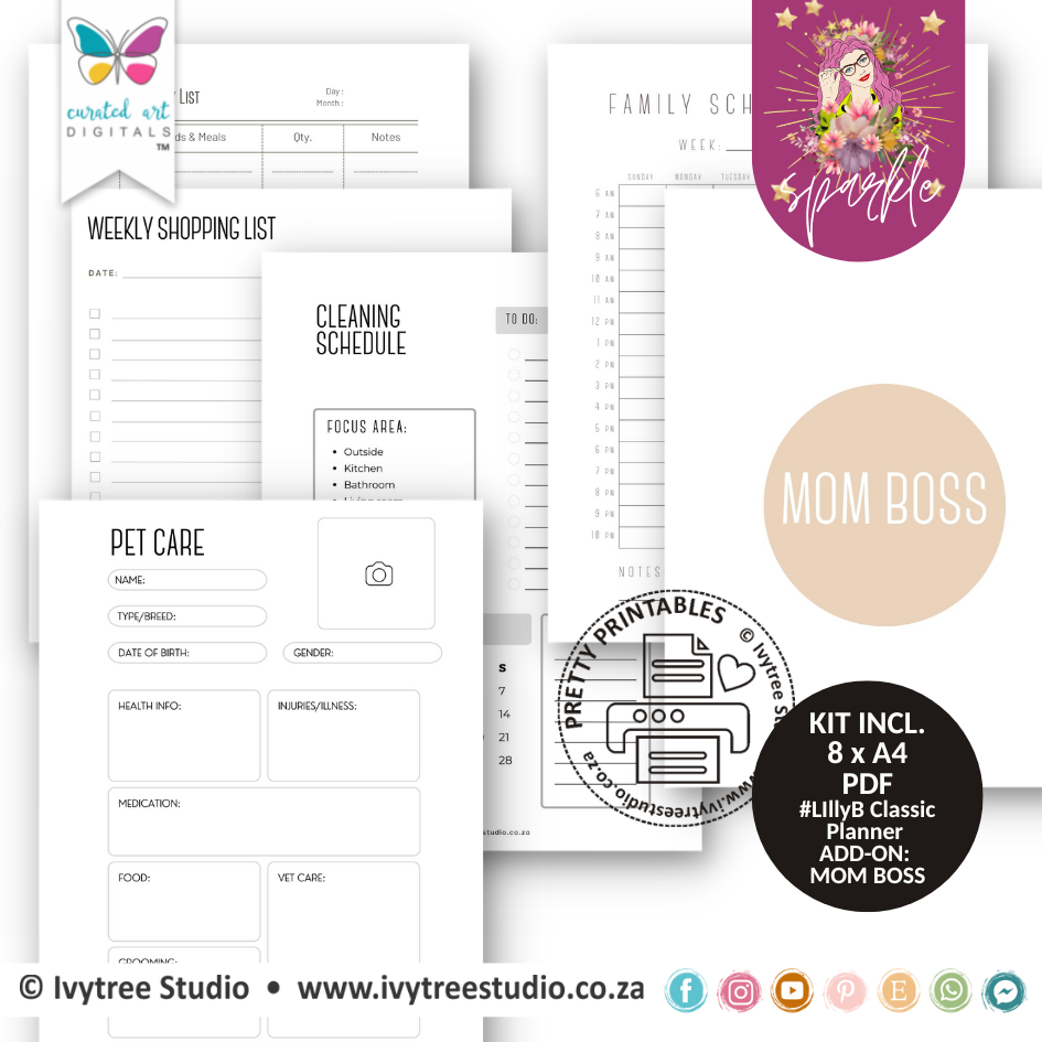 LillyB Planner - Mom Boss - Classic 7x9 - Undated - Sparkle&amp;Shine Collection ADD-ON