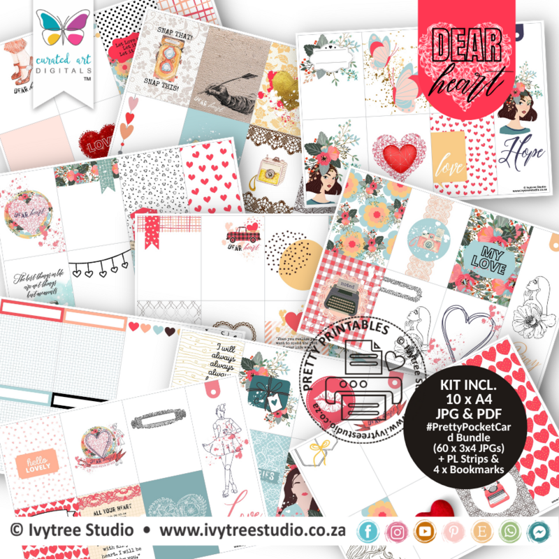 Pretty Pocket Card Bundle - Dear Heart Collection - Incl. Bookmarks + 3x4 JPGs for digital journaling
