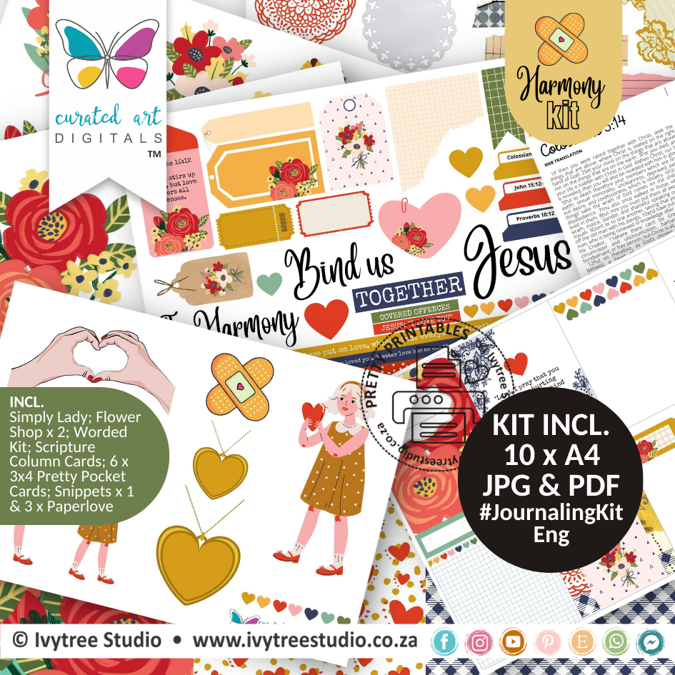 Harmony | Bible Journaling Kit  | Incl. English | Ivytree Studio (Colossians 3:14, John 15:12-13, Proverbs 10:12)