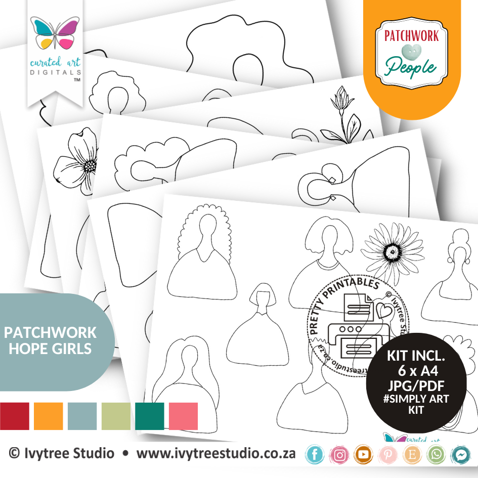 Patchwork Hope Girls | Simply Lined Art | Patchwork People Collection | Ivytree Studio