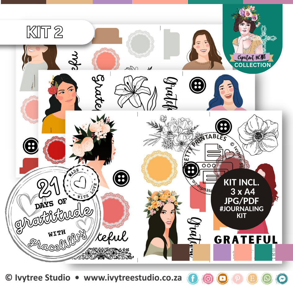 21 Days of Gratitude Journaling Kit - Expectant Heart Collection – Bible journaling printable by Ivytree Studio | Faith Art | Scripture Study