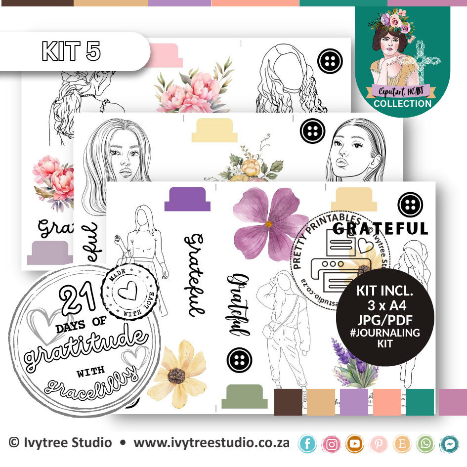 21 Days of Gratitude Journaling Kit S- Bible Journaling with Ivytree Studio 5 - Expectant Heart Collection