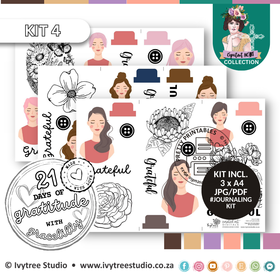 21 Days of Gratitude Journaling Kit - Bible Journaling with Ivytree StudioSet 4 - Expectant Heart Collection