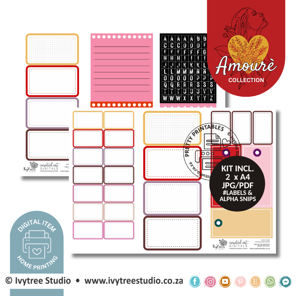 Labels and Alpha Snips - Amourè Digital Collection - Personal Use Only items - Home printing