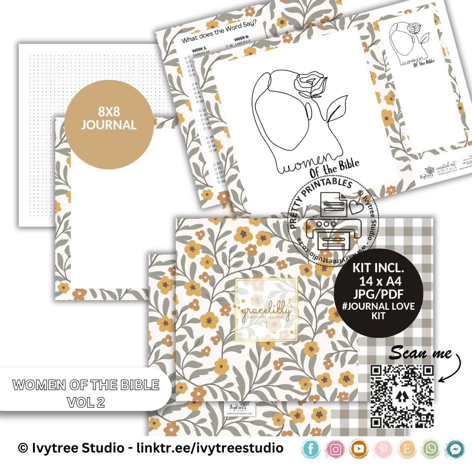 Journal Love kit with Scripture Study List - Women of the Bible Volume 2 Collection (8x8 and A5 Journal pages included)
