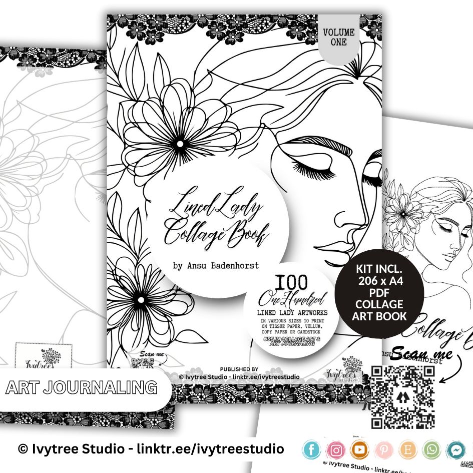 Lined Lady Collage Book - 206 pages, 100 Artworks in various sizes + Bonus pages