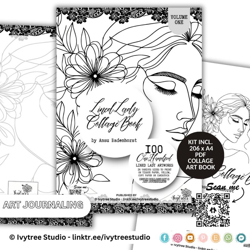 Lined Lady Collage Book - 206 pages, 100 Artworks in various sizes + Bonus pages