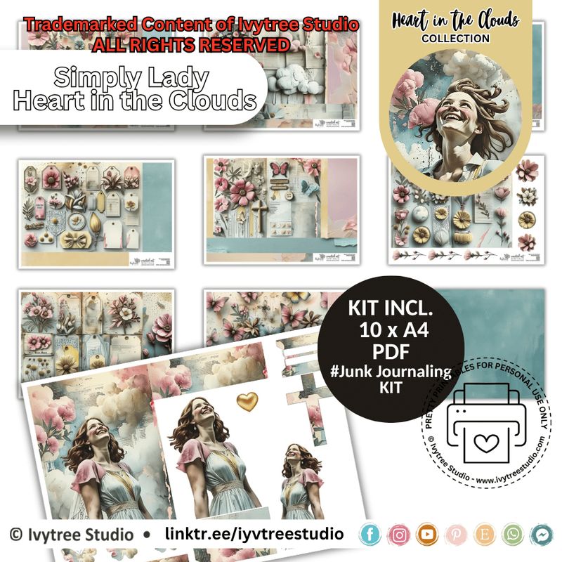 Simply Lady - Heart in the Clouds - creative junk journal kit for Ascension Day journaling | Ivytree Studio