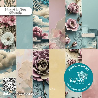 Heart in the Clouds Paperlove Kit - creative junk journal pattern paper kit for Ascension Day journaling | Ivytree Studio