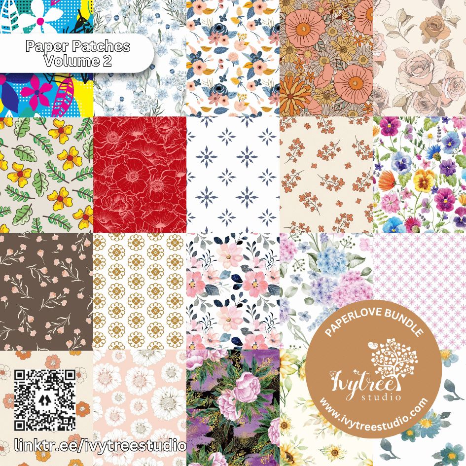 Paper Patches Volume 2  | Paperlove Kit – 12 Printable Pattern Papers for Journaling, Scrapbooking &amp; Crafts | Ivytree Studio