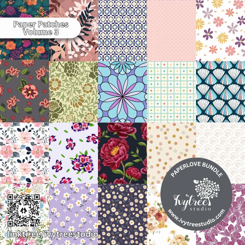 Paper Patches Volume 3 | Paperlove Kit – 12 Printable Pattern Papers for Journaling, Scrapbooking &amp; Crafts | Ivytree Studio