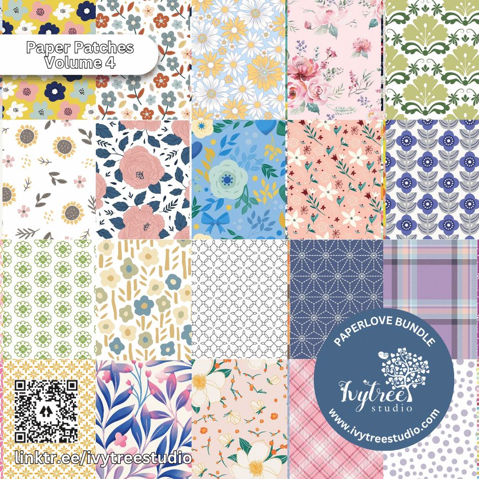 Paper Patches Volume 4 | Paperlove Kit – 12 Printable Pattern Papers for Journaling, Scrapbooking &amp; Crafts | Ivytree Studio