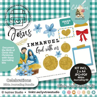 Isaiah 7:14 journaling kit – Immanuel God with us journaling elements with ornaments, florals, and Christmas designs