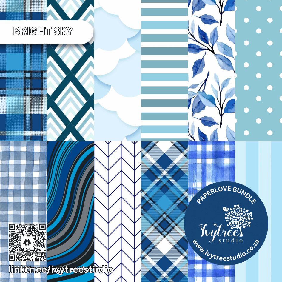 Blue scrapbook paper pack with tartan, florals &amp; polka dots