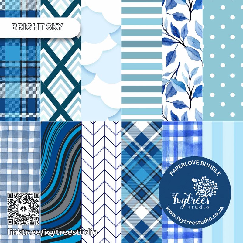 Blue scrapbook paper pack with tartan, florals &amp; polka dots