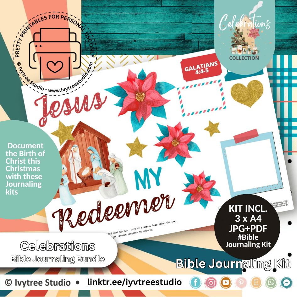 Jesus My Redeemer journaling kit – Galatians 4:4–5 printable journaling pages with nativity art and floral designs