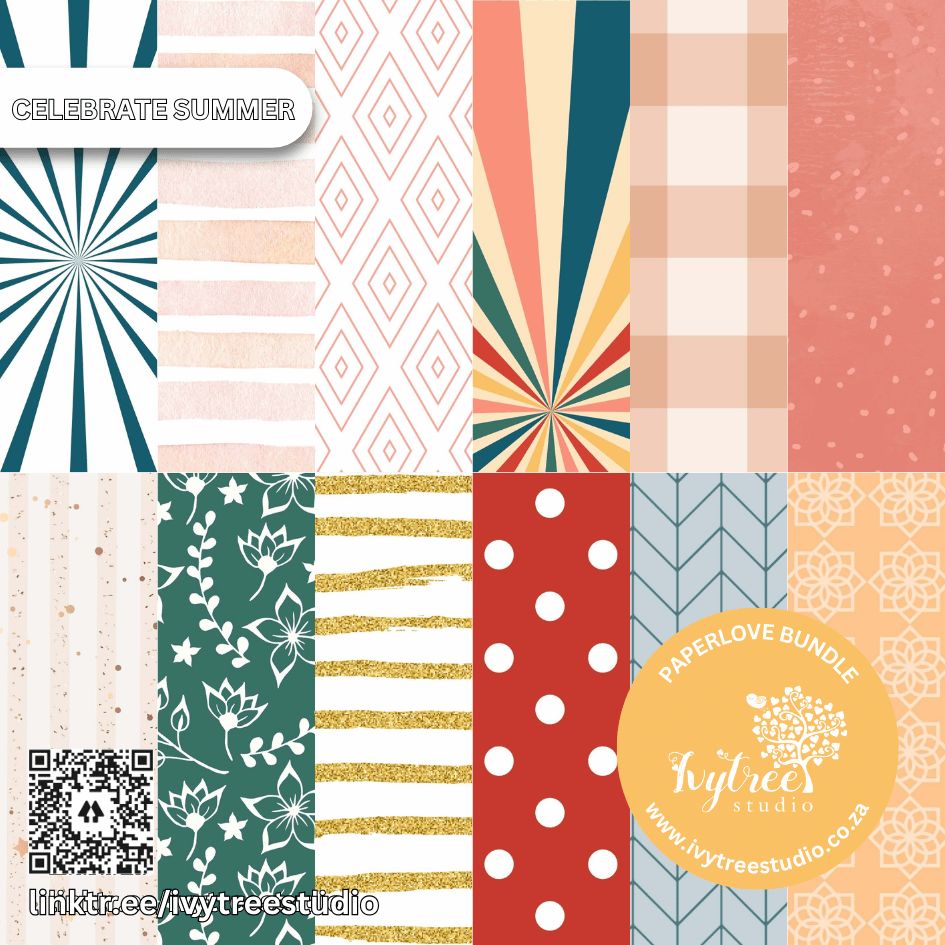 Bold summer scrapbook paper with stripes, florals &amp; polka dots